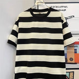 AIDASE  -  Summer Preppy Style Striped T-shirts For Men High Street Fashion Cotton Short Sleeve Tee Tops Y2K Vintage Pullover T Shirts aidase-shop