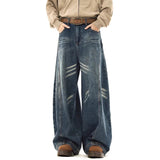 AIDASE  -  American Style Men's Jeans High Street Straight Wide Leg Curved Knife Design Loose Denim Pants Stylish Trousers