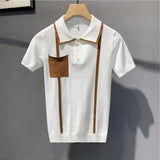 Aidase Fashionable Pockets Patchwork Knit Mens Polo Shirts Summer Daily Casual Breathable Knitting Tops Vintage Men Polo T Shirts