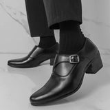 AIDASE  -  Men's High Heel Leather Shoes 5cm Pointed Toe Business Formal Shoes Trendy Hairstylist Style Casual round Toe Leather Shoes aidase-shop