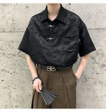 AIDASE  -  New Chinese Style Men Shirt Summer Niche Jacquard Metal Buckle Decoration Casual Short Sleeve Lapel Male Tops aidase-shop