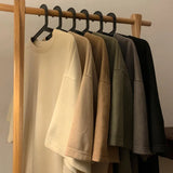 American Vintage Men's T-shirts Suede Solid Color Loose Fashion Tops Casual  Short-sleeved Male Tees  Summer aidase-shop
