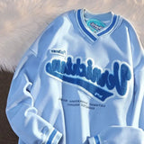 31.23Aidase Men's Sweatshirts Embroidered Letters V-neck Sweater Women's Autumn Winter New Loose Couple Long Sleeves Casual Jacket Tops aidase-shop