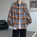 Aidase Long Sleeve Plaid Shirts Men Autumn Casual Loose Harajuku Vintage High Street Daily All-match Gentleman Camisa Plus Size 5XL-M