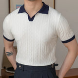 Aidase Summer Contrasting Jacquard Men's Polo Comfortable Breathable Knitted Ice Silk British High Quality Short Sleeve Polo Shirt aidase-shop