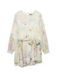 AIDASE  -  Printed Lace Patchwork Chiffon Waist Mini Dress Women Elegant Round Neck Long Sleeve Bodycon Short Dresses 2025 New Summer Robe aidase-shop