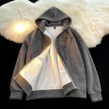 Aidase American Street Printed Hoodie with Spring Autumn Hong Kong Style Retro Loose Casual Velvet Long Sleeved Jacket