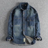 AIDASE  -  Mens Casual Vintage Denim Shirt Distressed Washed Jean Shirt Long Sleeve Button Down Clothes with Pockets aidase-shop