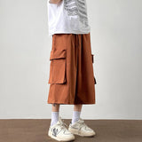 AIDASE  -  Japanese Fashion Multi-pocket Cargo Shorts Men Korean Style Trendy Summer Casual Loose Washed Straight Cropped Pants Aesthetic aidase-shop