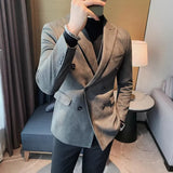 Aidase Autumn Winter Suede Blazers Men Double-breasted Buttons Casual Business Suit Jacket Streetwear Social Blazer Masculino