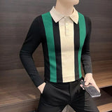 Aidase Spring Fashion Trend Stripe korean Popular polos Long-sleeve Shirts for Men Slim Fit Casual Plain Polos elegants Base shirt