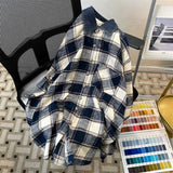 AIDASE  -  Checkered Long Sleeved Shirt Men's Retro Patchwork Lapel Shirts Jacket Contrasting Loose Casual Man Clothing aidase-shop