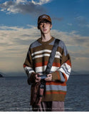 AIDASE  -  Winter Men's Retro O-neck Sweater with Contrasting Stripes Casual Loose Pullover Sweater for Teenagers Preppy Striped Cardigan aidase-shop
