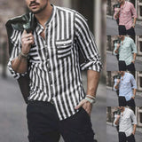 AIDASE  -  Fashion Classic Fit Men'S Button Down Shirt Mens Fashion Casual Striped Pocket Long Sleeve Shirt Top Shirts For Man 셔츠 aidase-shop