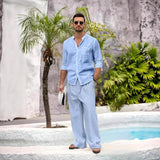 AIDASE  -  New Women's Linen Set Elegant Stand Collar Shirt Modern Pocket Linen Pants 2-Piece Outfits Spring Casual Loose Fit Set aidase-shop