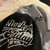 AIDASE  -  Retro Embroidery Sweater Men Women Autumn Winter Thick American Vintage Letter Pullover High Street Loose Knit Sweater Jacket aidase-shop