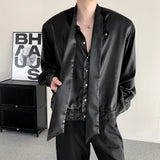 AIDASE  -  Spring New Trendy PU Leather Men's Shirt Long Sleeve Korean Fashion Casual Shoulder Pad Coat Loose aidase-shop