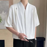 AIDASE  -  Summer New Ice Silk Drape Mid Sleeved Men's Shirt V-neck Korea Fashion Casual Male Tops Loose