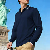 AIDASE  -  Men's Long Sleeve Polo Shirt Casual Contrast Collar Breathable Business Golf Polo Top aidase-shop