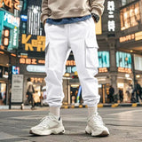 AIDASE  -  Summer Casual Loose Trousers Men Fashion Pure Color Drawstring Patchwork Pants Stylish Mens Multi Pockets Cargo Pants Streetwear aidase-shop
