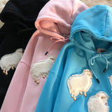 AIDASE  -  Soft Girl Cute Plush Lamb Tees Couple Hoodie Men Women Cartoon Flocking Hoody Spring Autumn Loose Vintage High Street Top aidase-shop