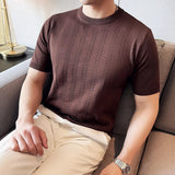 AIDASE  -  Men's Textured Knit Polo - Soft Lounge T-Shirt with Breathable Stretch Fit Modern Crew Neck & Diamond Pattern  Home Casual Style aidase-shop