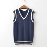 Aidase Striped White Knitted Sweaters for Men Blue Sleeveless Man Clothes V Neck Vest Red Waistcoat Jumpers Sweat-shirt Cigaret Cotton aidase-shop