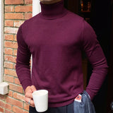 Aidase Burgundy British Turtleneck Woolen Sweater Men's High Quakity Knitted Long Sleeve Herren Pullover Winter Knitted Sweater