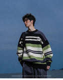 AIDASE  -  Winter Men's Retro O-neck Sweater with Contrasting Stripes Casual Loose Pullover Sweater for Teenagers Preppy Striped Cardigan aidase-shop