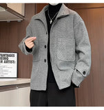 AIDASE  -  Korean Fashion Men's Wool Blend Coat Single Breasted Pea Coat Trench Overcoat aidase-shop
