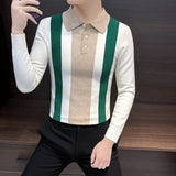 Aidase Spring Fashion Trend Stripe korean Popular polos Long-sleeve Shirts for Men Slim Fit Casual Plain Polos elegants Base shirt