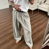 AIDASE  -  Ice Silk Patchwork Casual Pants Men's Summer Straight Leg Wide Leg American Drape Thin Style Loose Fit Street Style aidase-shop
