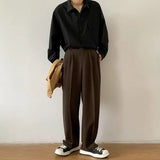 Casual Pants Men Simple Japanese Solid Loose Formal Baggy Streetwear Leisure All-match Office Clothing Fashion Trousers Classic aidase-shop