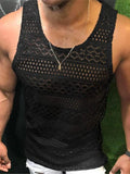 AIDASE  -  New Fashion Solid Vest For Men Summer Sexy  Hollow Out Lace Tank Top Casual O-Neck Sleeveless Tops Pullover Mens Streetwear aidase-shop