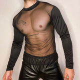 AIDASE  -  Spring Summer Party Fashion Mens Mesh Tops Nightclub Sexy Transparent Pure Color T Shirt Men New Casual Hollow Out T-shirts aidase-shop