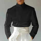 AIDASE  -  Men Shirt Solid Color Stand Collar Long Sleeve Casual Men Clothing Streetwear Loose Fashion Leisure Cmaisas S-5XL aidase-shop