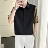 AIDASE  -  Summer New Ice Silk Splicing Fake Two-piece Mid Sleeved Shirt Contrast Color Patchwork Male Tops Loose aidase-shop