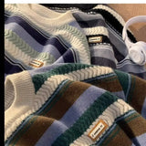 36.18Aidase Winter Korean Striped Contrast Sweater for Men in Autumn and Winter, Retro Personality Street Couple Y2K Pullover Sweater Top aidase-shop