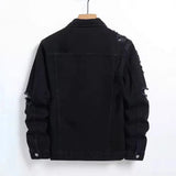 AIDASE  -  New Fashion Autumn Winter Men Black Solid Color Turn-down Collar Long Sleeve Single Breasted Casual Trendy Denim Jackets Coats aidase-shop