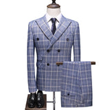 Aidase Fashion New Men Double Breasted Plaid Suit Coat Pants 2 Pcs Set / Male Slim Fit Business Wedding Blazers Jacket Trousers aidase-shop