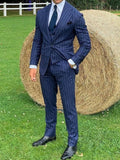 Aidase Navy Men Suit Tailor-Made 3 Pieces Blazer Vest Pants Tuxedo One Button Pinstripe Modern Slim Fit Wedding Groom Prom Tailored aidase-shop
