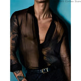 AIDASE  -  Men's Summer Black Thin See-through Clothes Men's Casual Shirt Breathable Blouse Night Bar Club Sexy Costume aidase-shop