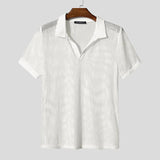 AIDASE  -  Men Shirt Hollow Out Lapel Short Sleeve Transparent Male Shirts Solid Streetwear Summer 2025 Fashion Casual Camisas aidase-shop
