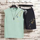 AIDASE  -  Men Summer Chinese Style Bamboo Leaf Sleeveless Vest Set Top Outfit National Trend Design aidase-shop