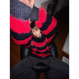 Vintage Pullover Black Red Contrast Striped Sweater Fashion Versatile Knit HIP HOP Mens Clothing High Quality Casual Jumper aidase-shop