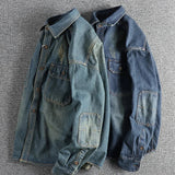 AIDASE  -  Mens Casual Vintage Denim Shirt Distressed Washed Jean Shirt Long Sleeve Button Down Clothes with Pockets aidase-shop
