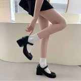 AIDASE  -  French Style Mary Jane High Heels for Women Summer Open Toe Chunky Block Heel Sandals Black Leather Loafers New Arrival aidase-shop