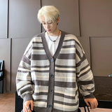 AIDASE  -  Autumn Striped Cardigan Sweater Men Korean Knitted Sweater Pullover Harajuku Hip Hop Streetwear Loose Knitwear Coat Male Clothes aidase-shop
