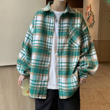 Aidase Men 2024 Spring Summer Fashion Checkered Turn-down Collar Tops T-Shirt Men Clothing Casual Loose Long Sleeve Button Shirts aidase-shop