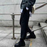 Aidase Mens Dark Style Casual Wide Leg Cropped Pants 2024 New Genderless Fashion Versatile Thin Retro Solid Color Suit Pants Unisex aidase-shop